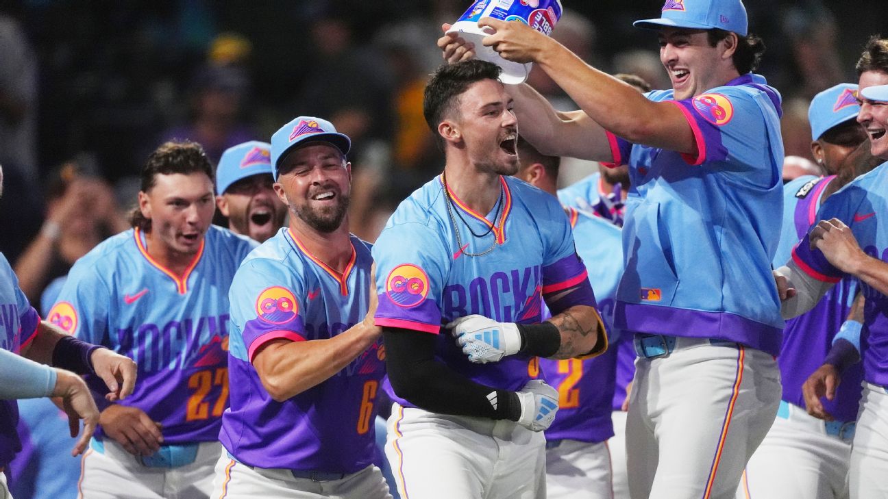 <a href="https://www.espn.com/mlb/story/_/id/45883546/rockies-walk-hr-finishes-wild-17-16-win-pirates" target="_blank">Down 9 runs in 1st, Rockies rally to beat Pirates</a>