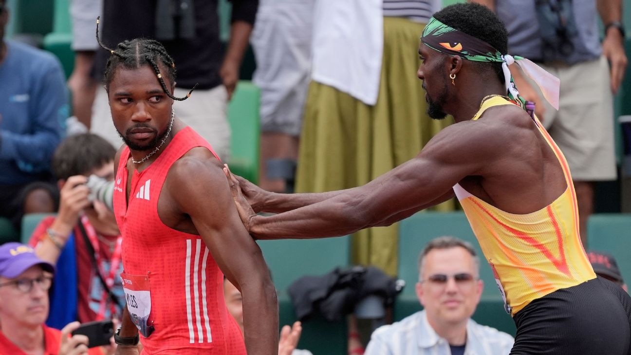 <a href="https://www.espn.com/olympics/trackandfield/story/_/id/45894602/noah-lyles-shoved-kenny-bednarek-winning-200-meter-final-us-championships" target="_blank">Lyles stare-down, Bednarek shove cap tense 200m</a>