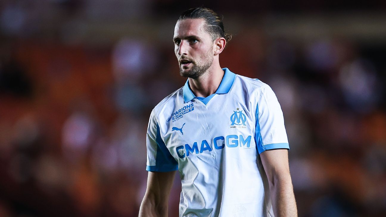 Adrien Rabiot of Olympique Marseille looks on during the AirCup match between Valencia and Marseille at Nou Estadi Costa Daurada on July 29, 2025 in Tarragona, Spain.