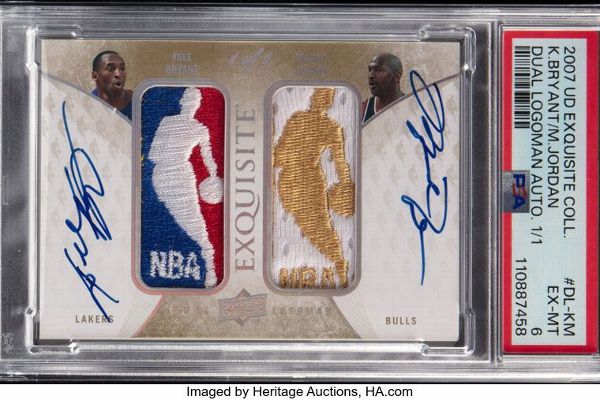 The 2007-08 Upper Deck Exquisite Collection Dual Logoman Autographs Michael Jordan & Kobe Bryant card sold for $12.932 million, surpassing a 1952 Topps Mickey Mantle card as the most expensive sports card sold at auction.