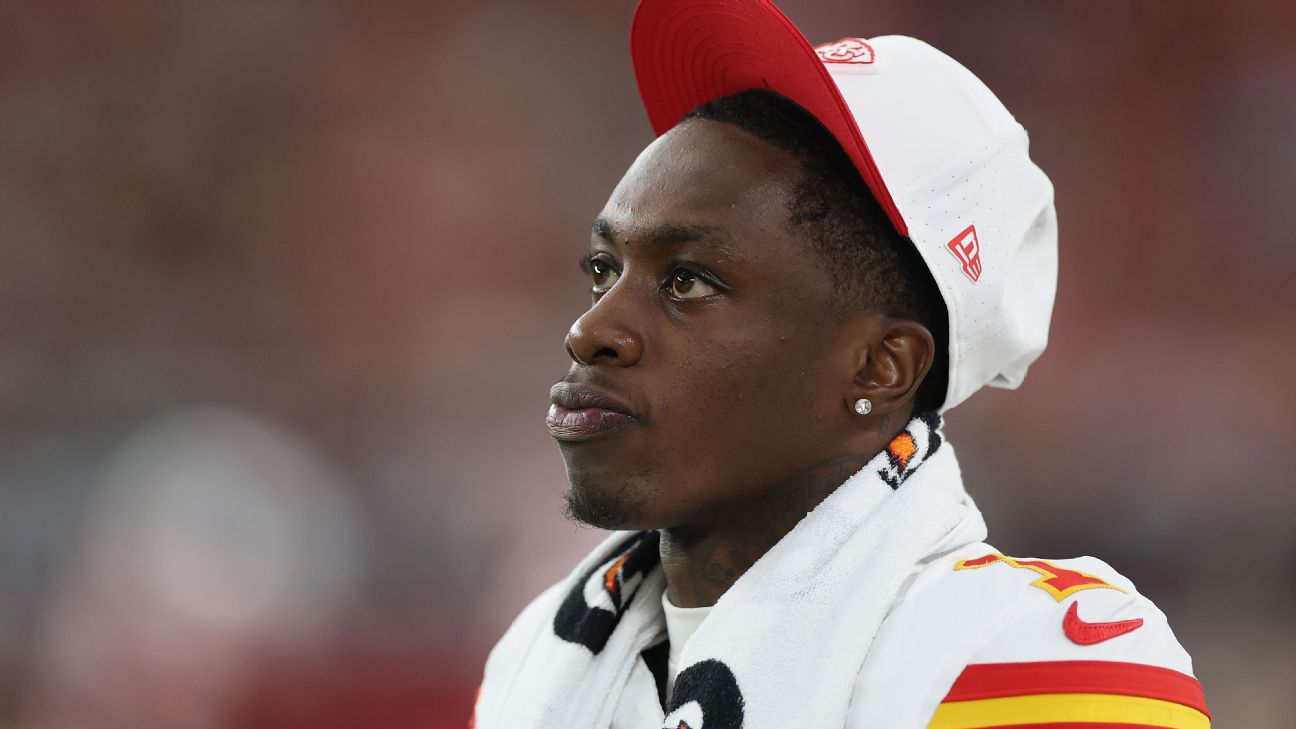 Chiefs WR Xavier Worthy (shoulder) ruled out vs. Giants - ESPN