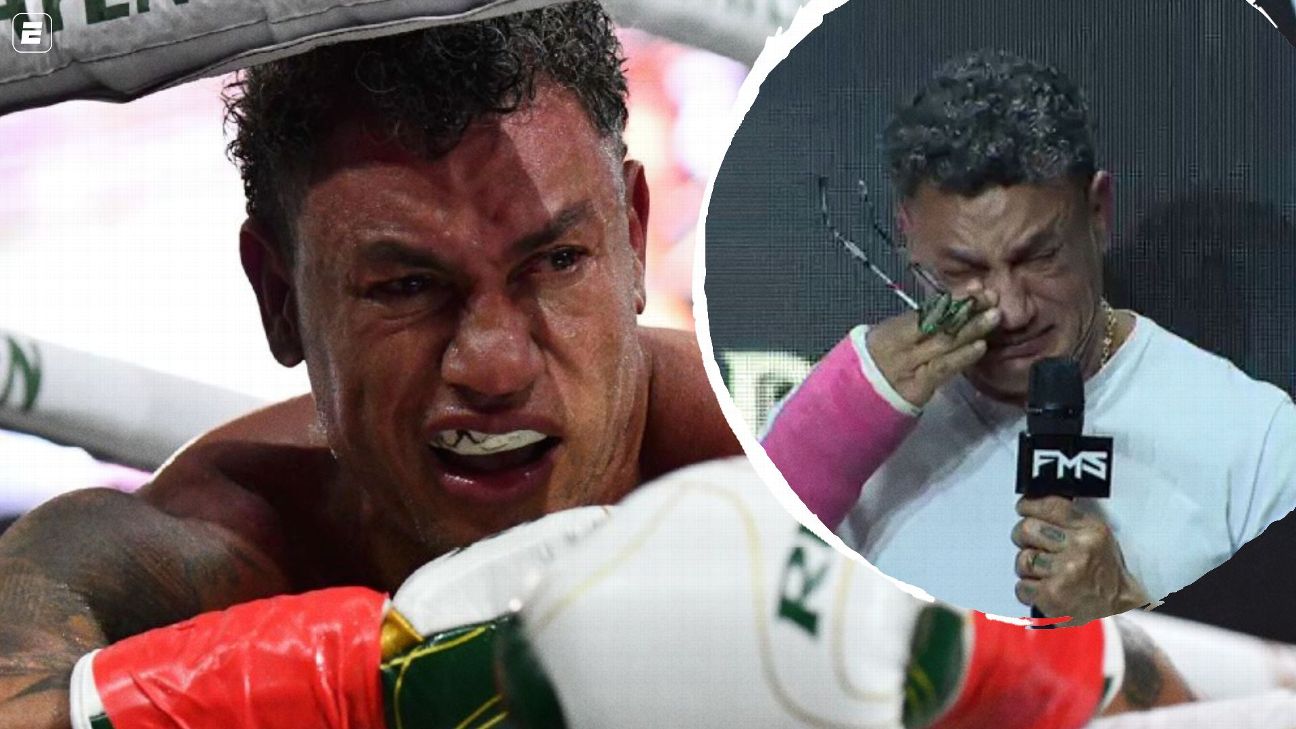 Acelino 'Popó' Freitas chora muito e anuncia aposentadoria do boxe em coletiva do Fight Music Show - ESPN