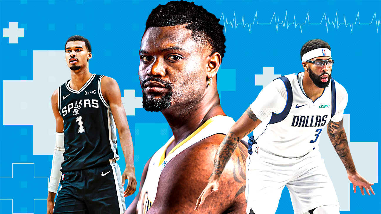 Zion Williamson, center, has sat out more games (268) than he has played (214) since turning pro in 2019.