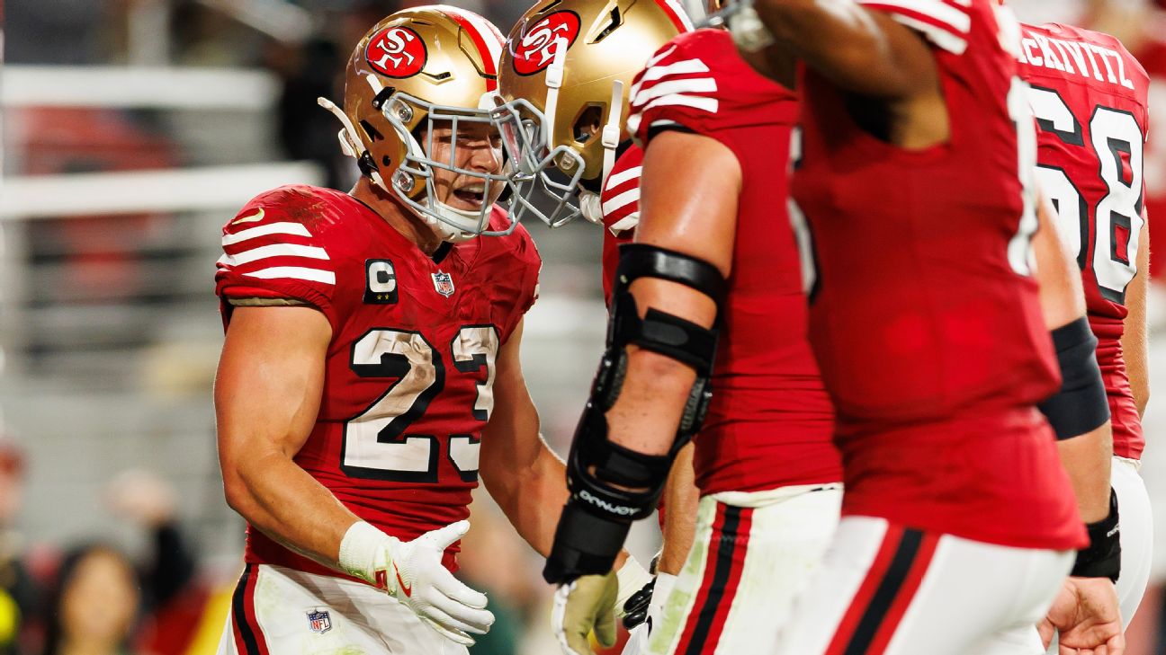 <a href="https://www.espn.com/nfl/story/_/id/46656277/christian-mccaffrey-201-scrimmage-yards-power-49ers-win-vs-falcons" target="_blank">CMC’s latest do-it-all effort has Kittle’s goal on track</a>