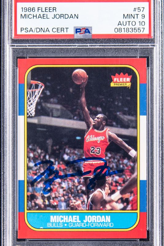 The 1986 Fleer Michael Jordan rookie card was one of the nine signed by Jordan “in private with witnesses” at a 2024 signing.