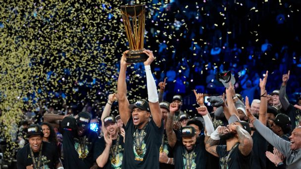 Giannis Antetokounmpo and the Bucks beat the Oklahoma City Thunder to win the Emirates NBA Cup in 2024.