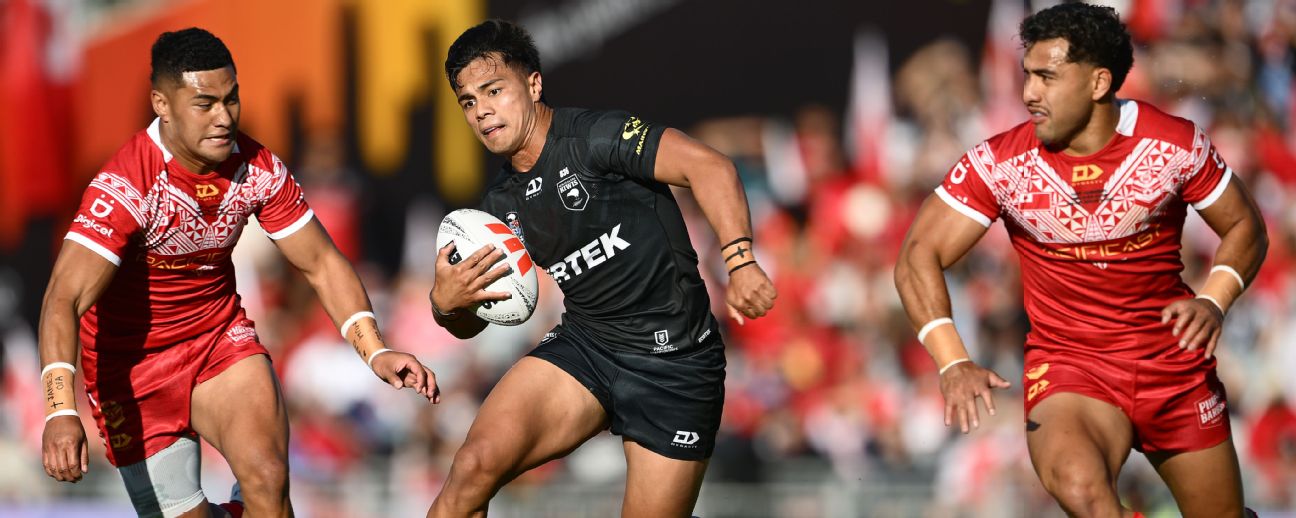 Keano Kini of the Kiwis runs the ball against Tonga. — Article image accompanying Rugby League World Cup: Teams, line-ups, tips, odds, everything you need to know for the weekend on WagerUp Sports News. Keano Kini of the Kiwis runs the ball against Tonga. — Article image accompanying Rugby League World Cup: Teams, line-ups, tips, odds, everything you need to know for the weekend on WagerUp Sports News.