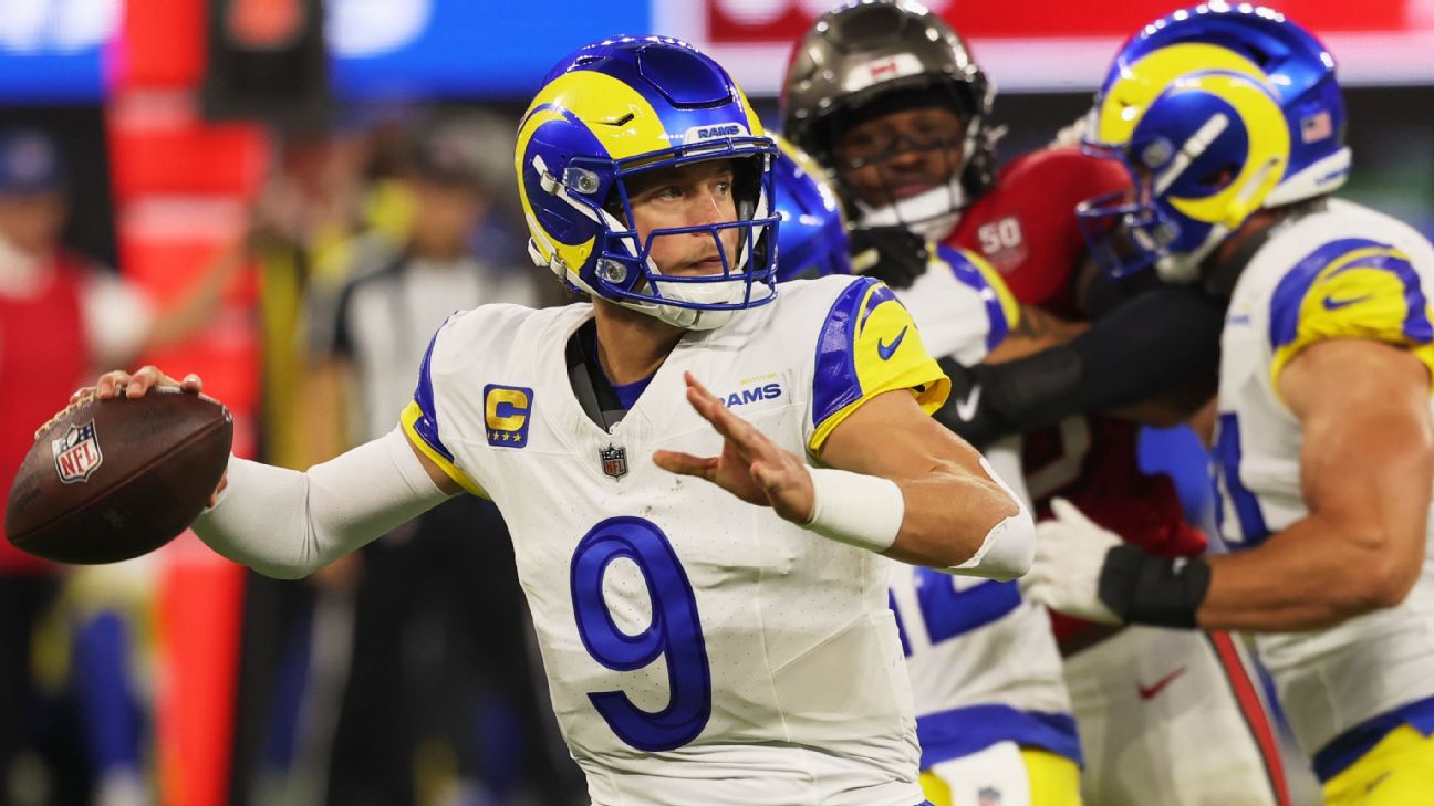 <a href="https://www.espn.com/nfl/story/_/id/47081702/rams-cruise-buccaneers-secure-nfc-best-record-9-2" target="_blank">Rams take over NFC’s top seed; now SB favorites</a>