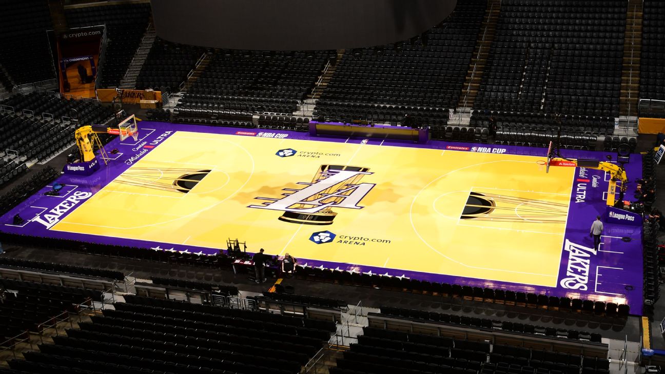Lakers use usual court for NBA Cup after slipping issues - ESPN