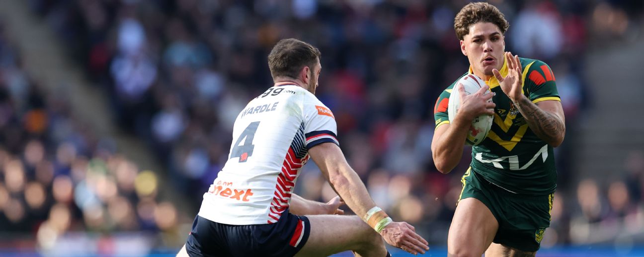 Reece Walsh on the move for Australia. — Article image accompanying Walsh wins Kangaroos nod as Kiwis reveal stacked pack on WagerUp Sports News.