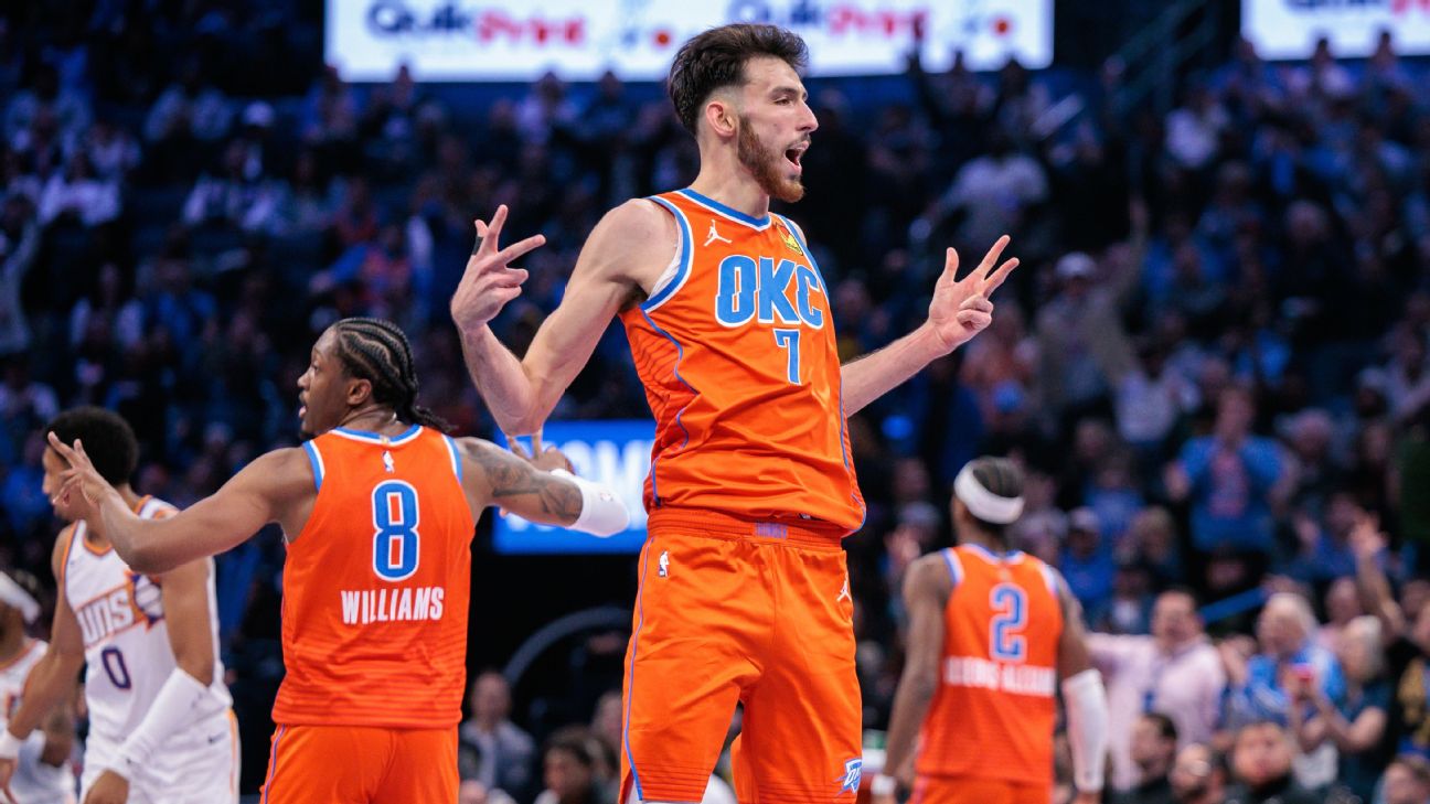 <a href="https://www.espn.com/nba/story/_/id/47273843/thunder-blow-suns-match-73-win-warriors-24-1-start" target="_blank">OKC rolls again, ties 73-win Dubs with 24-1 start</a>