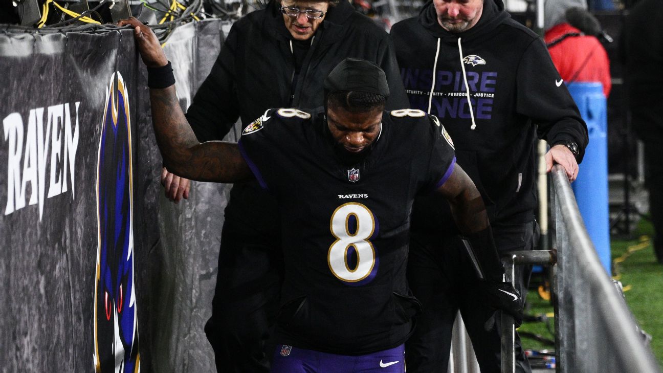 <a href="https://www.espn.com/nfl/story/_/id/47386034/ravens-qb-lamar-jackson-exits-vs-patriots-back-injury" target="_blank">Back injury forces Ravens’ Jackson from SNF loss</a>