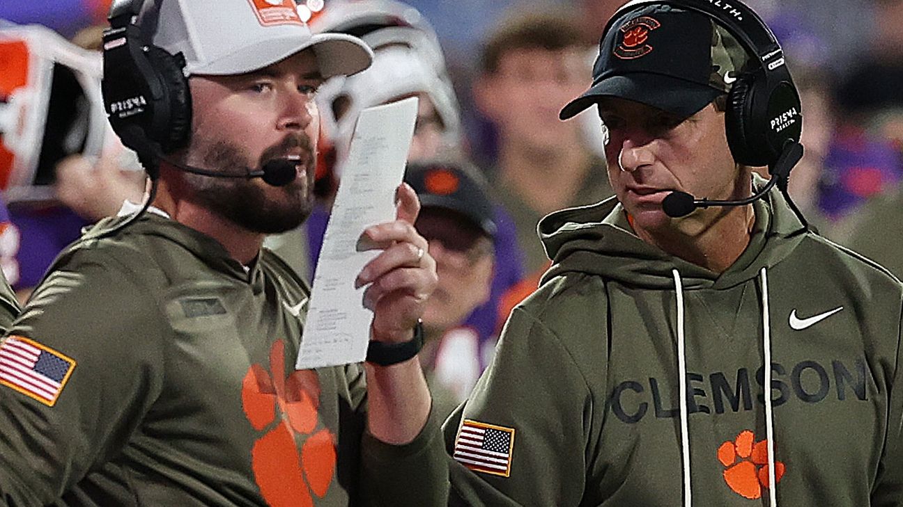 <a href="https://www.espn.com/college-football/story/_/id/47448661/clemson-offensive-coordinator-garrett-riley-not-return" target="_blank">Riley won’t return as Clemson OC after 7-6 season</a>