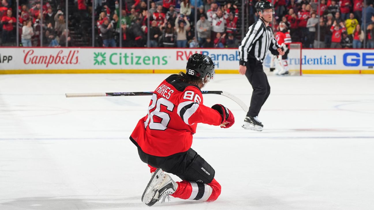 Hughes Performance Hat Team USA hero Jack Hughes nets hat trick in Devils' win - ABC7 New York