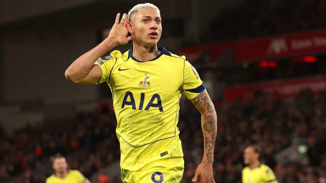 Richarlison marca no fim, cala Anfield, e Tottenham arranca empate contra o Liverpool