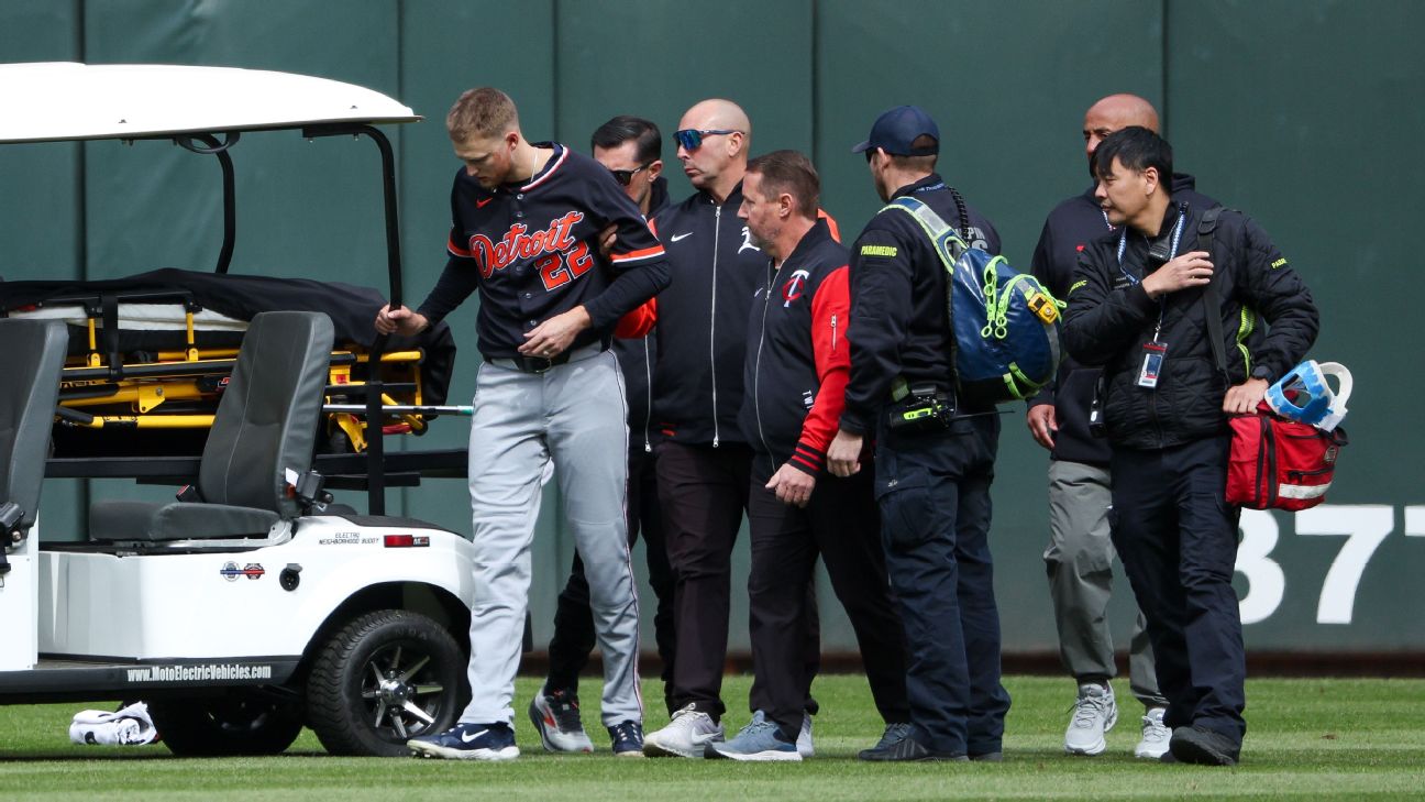 Tigers CF Meadows exits on cart after collision
