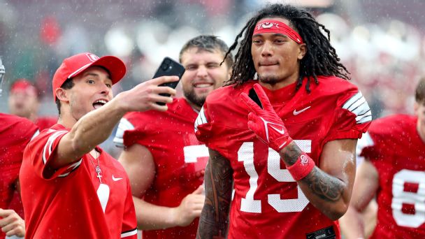 Freshman receiver Chris Henry Jr. poses for a selfie during the Ohio State spring game. — Article image accompanying The 51 freshmen poised to make an impact on the 2026 college football season on WagerUp Sports News. Freshman receiver Chris Henry Jr. poses for a selfie during the Ohio State spring game. — Article image accompanying The 51 freshmen poised to make an impact on the 2026 college football season on WagerUp Sports News.