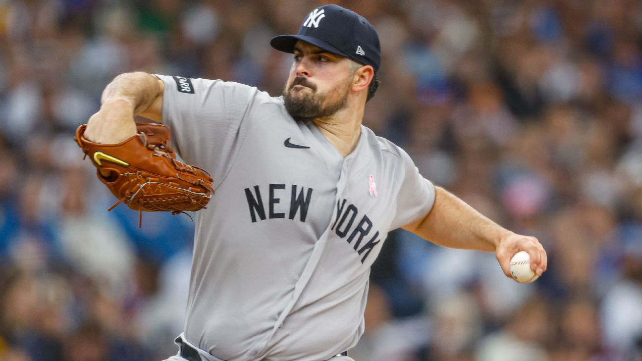 Carlos Rodón de los Yankees muestra buena velocidad, lucha con el control en el debut