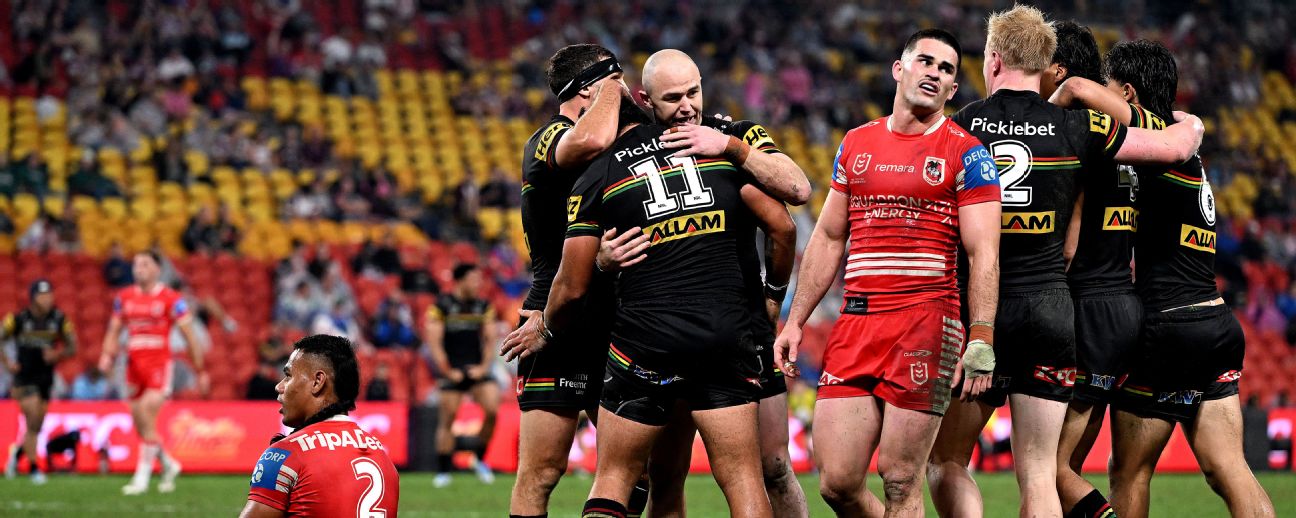 Isaiah Papali'i celebrates a try for the Panthers. — Article image accompanying Isaiah Papali'i agrees to new deal as Suli opens up on Dragons future on WagerUp Sports News.