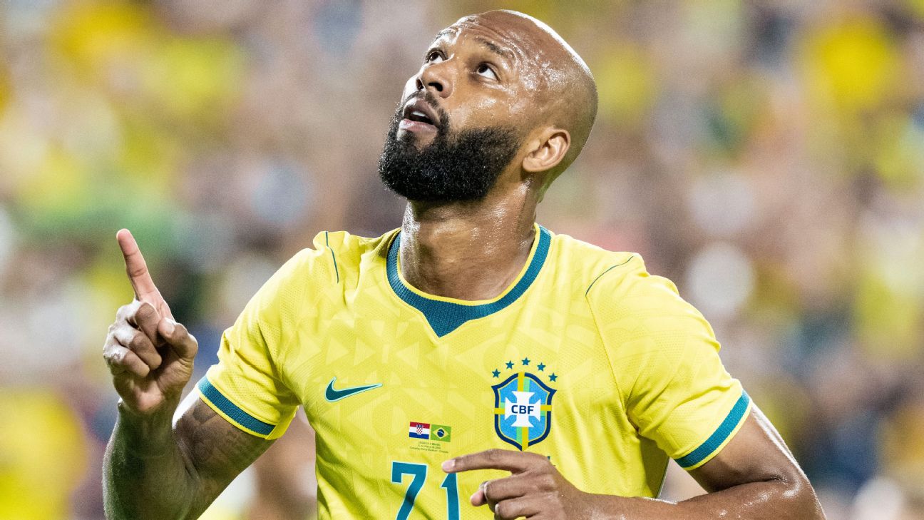 Igor Thiago in action for Brazil.