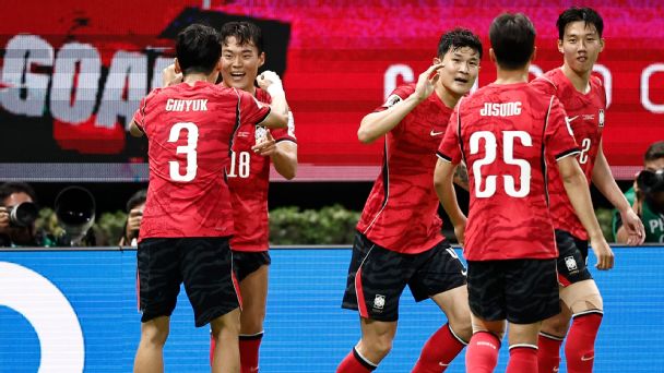 Oh Hyeon-gyu (No. 18) elebrates after scoring Korea Republic's second goal in the FIFA World Cup 2026 Group A match vs. Czechia in Guadalajara Stadium in Guadalajara, Mexico, on June 11, 2026