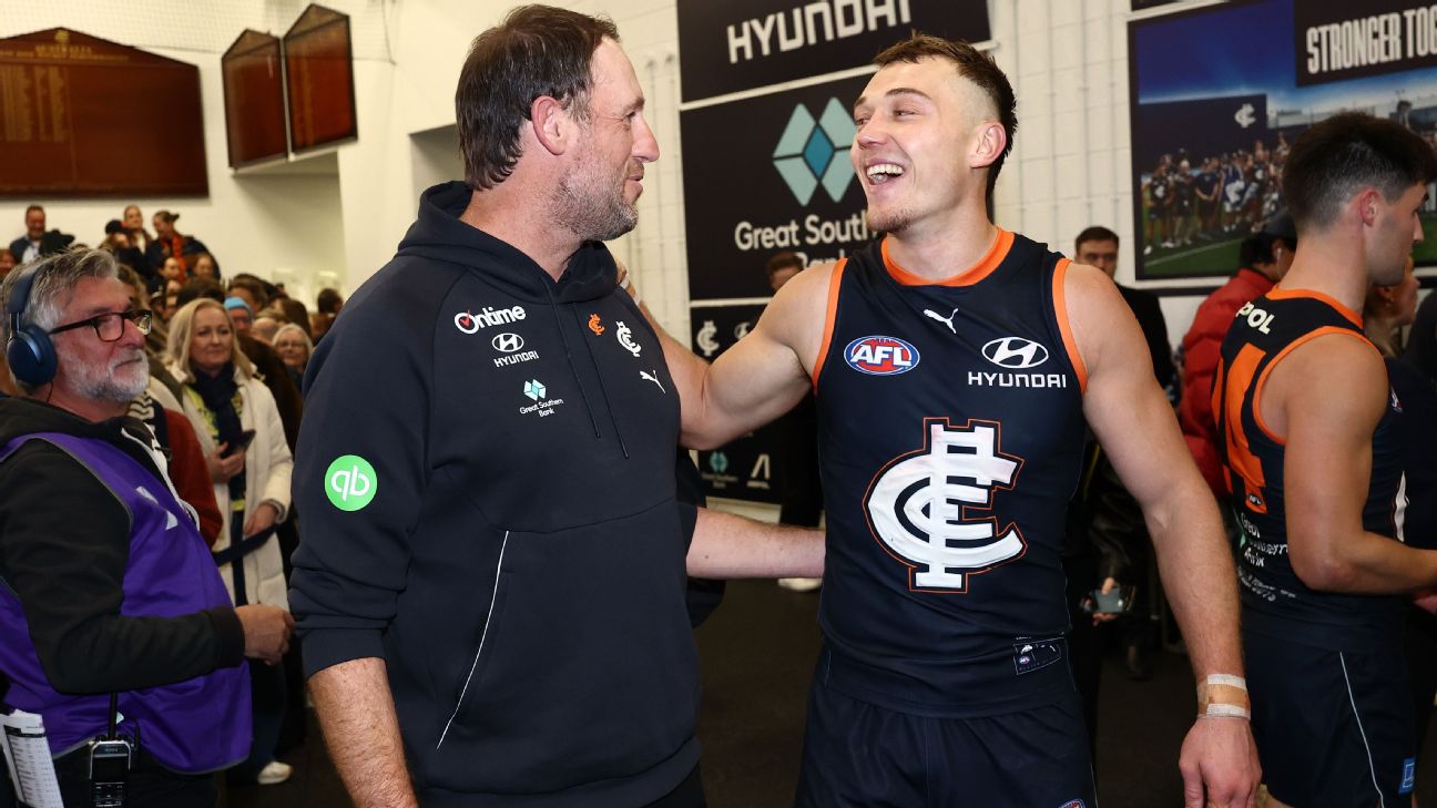 Josh Fraser and Patrick Cripps embrace after a win. — Article image accompanying Carlton want coach Josh Fraser to pitch for permanent job on WagerUp Sports News. Josh Fraser and Patrick Cripps embrace after a win. — Article image accompanying Carlton want coach Josh Fraser to pitch for permanent job on WagerUp Sports News.