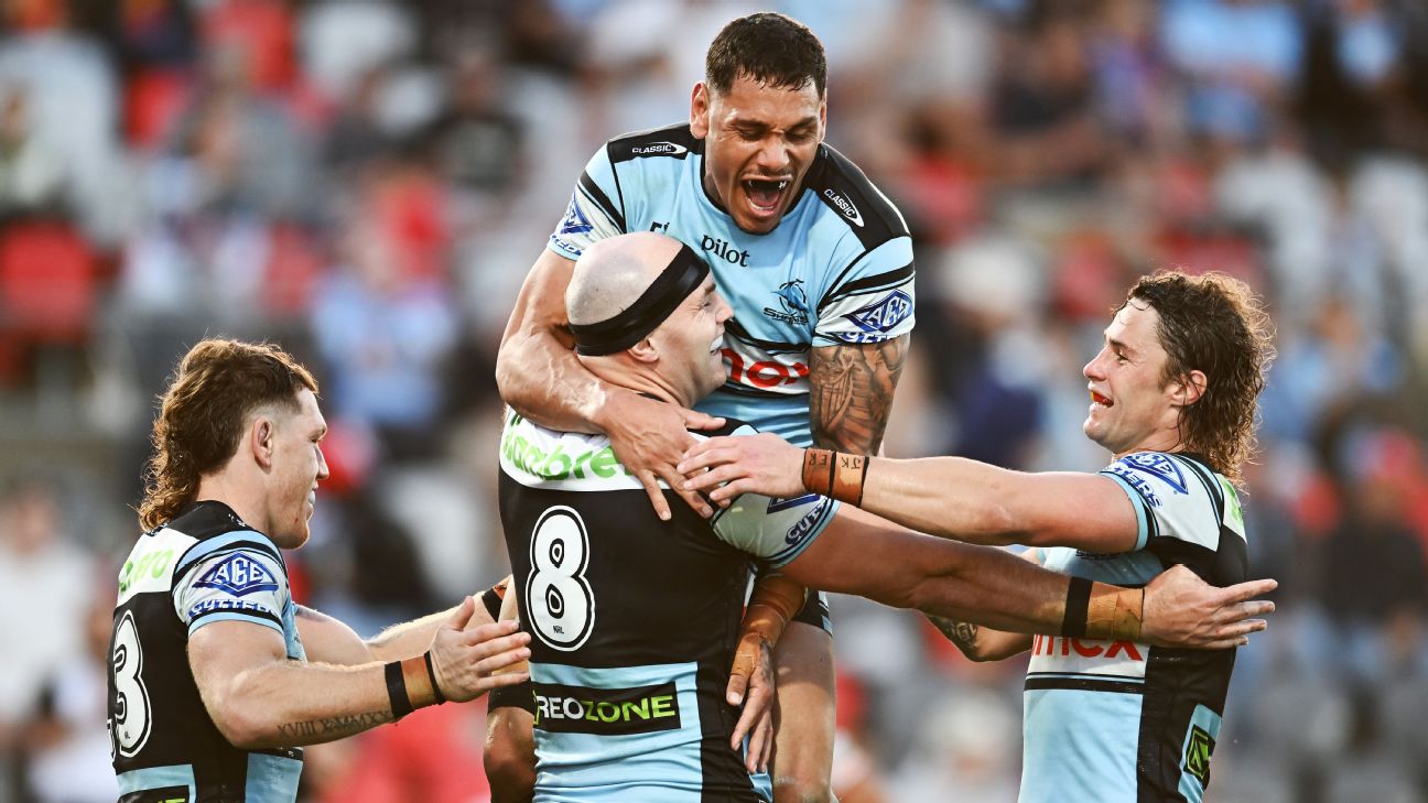 The Sharks destroyed the Dolphins 66-0. — Article image accompanying Sharks run riot in club-record smashing of Dolphins on WagerUp Sports News. The Sharks destroyed the Dolphins 66-0. — Article image accompanying Sharks run riot in club-record smashing of Dolphins on WagerUp Sports News.