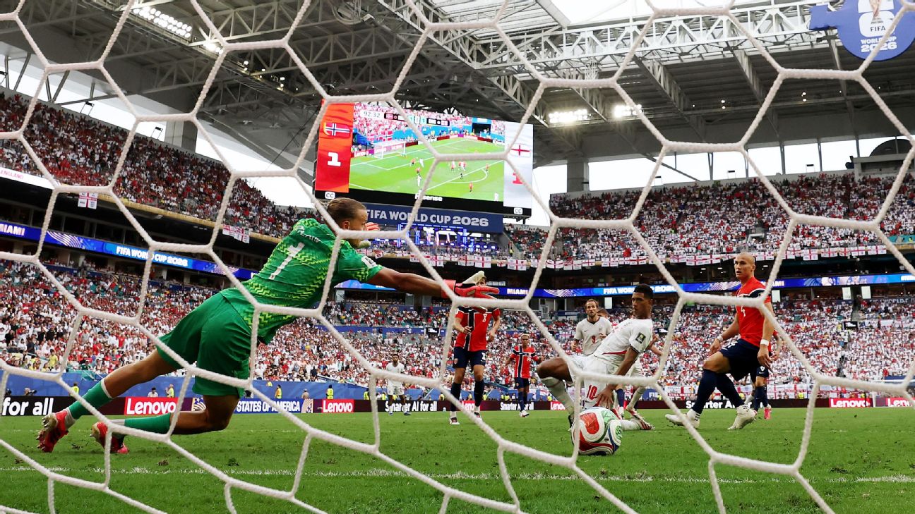 Jude Bellingham was the man on the spot to tap home in extra time after Morgan Rogers' effort was spilled. — Article image accompanying Norway 1-2 England (AET): Jude Bellingham delivers again as Three Lions reach World Cup semifinals on WagerUp Sports News. Jude Bellingham was the man on the spot to tap home in extra time after Morgan Rogers' effort was spilled. — Article image accompanying Norway 1-2 England (AET): Jude Bellingham delivers again as Three Lions reach World Cup semifinals on WagerUp Sports News.