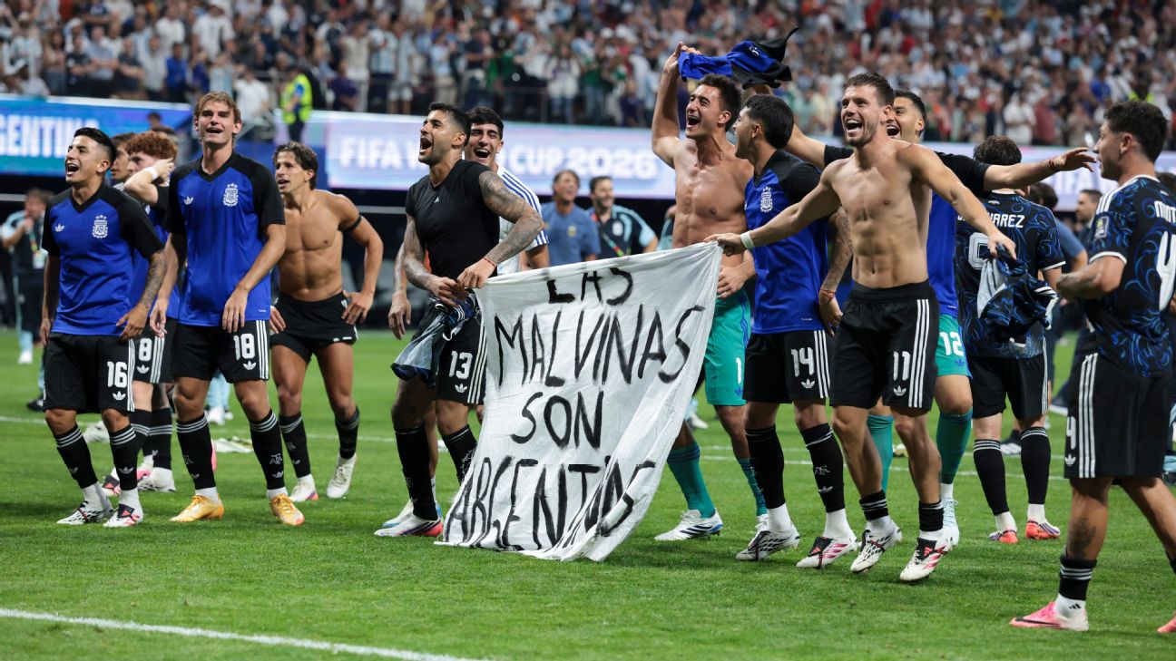 Argentina risk FIFA punishment as players hold Falklands banner after win vs. England