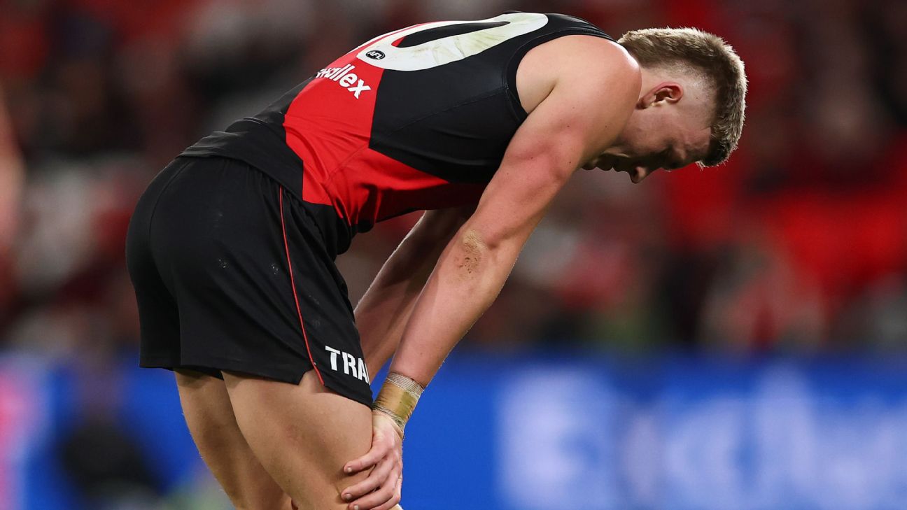 Article image accompanying Young Bombers star Nate Caddy sent to hospital on WagerUp Sports News. Article image accompanying Young Bombers star Nate Caddy sent to hospital on WagerUp Sports News.