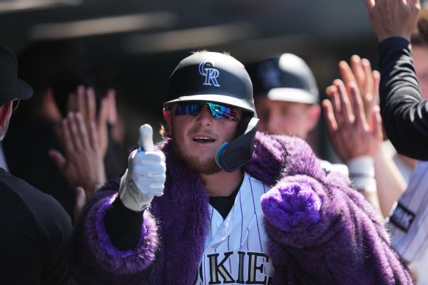 Hunter Goodman 1st Rockies player with 2 3-HR games in same season