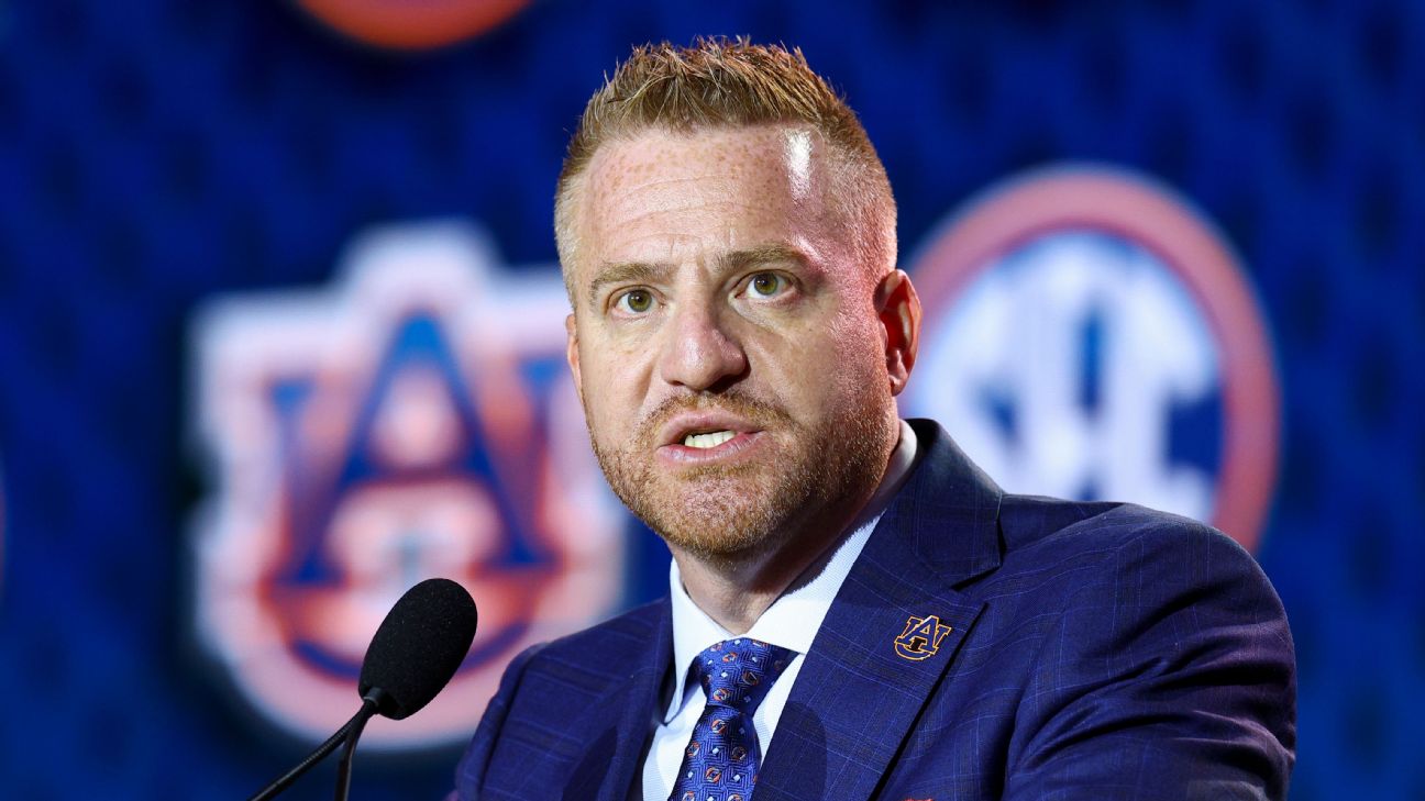 Alex Golesh, Auburn's fourth coach since 2019, said he knows he's on the clock as he tries to sell recruits on a vision for quickly returning Auburn to national relevance. — Article image accompanying Alex Golesh's goal to return Auburn football to national relevance on WagerUp Sports News.