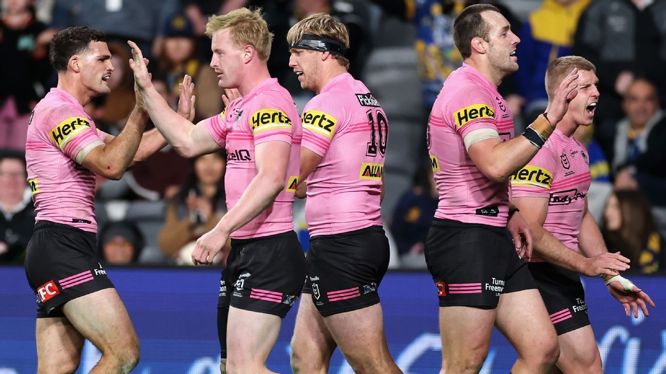 Thomas Jenkins of the Panthers celebrates scoring a try against the Eels. — Article image accompanying Panthers survive Eels scare to bounce back with win on WagerUp Sports News. Thomas Jenkins of the Panthers celebrates scoring a try against the Eels. — Article image accompanying Panthers survive Eels scare to bounce back with win on WagerUp Sports News.