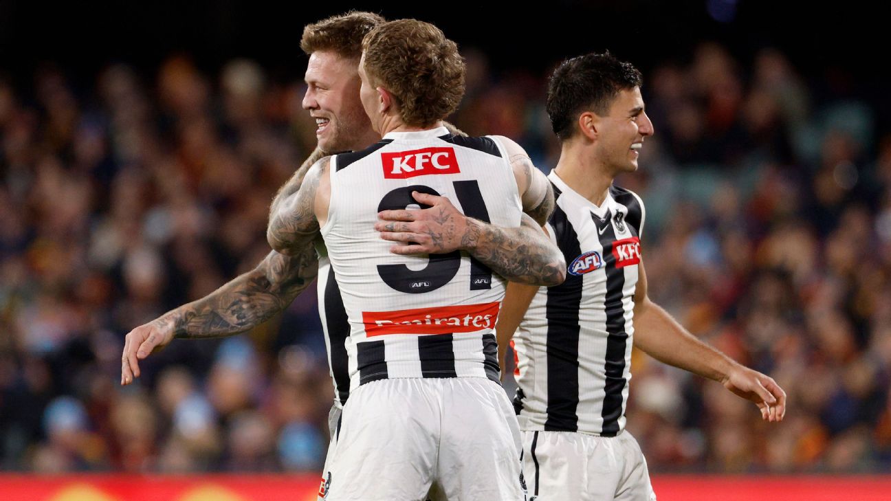 The Magpies stunned the Crows to win a sixth straight game. — Article image accompanying 'Beyond my expectations': Nick Daicos masterclass helps Collingwood stun Adelaide on WagerUp Sports News.
