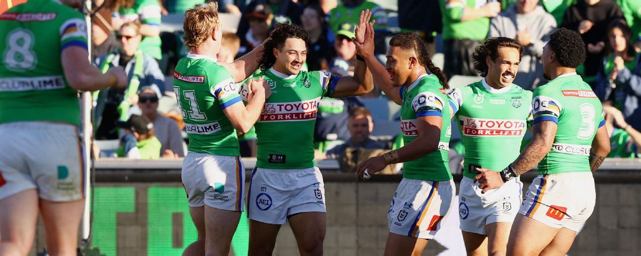 Xavier Savage celebrates a try for the Raiders. — Article image accompanying Updated: NRL 2026 team-by-team season review on WagerUp Sports News. Xavier Savage celebrates a try for the Raiders. — Article image accompanying Updated: NRL 2026 team-by-team season review on WagerUp Sports News.