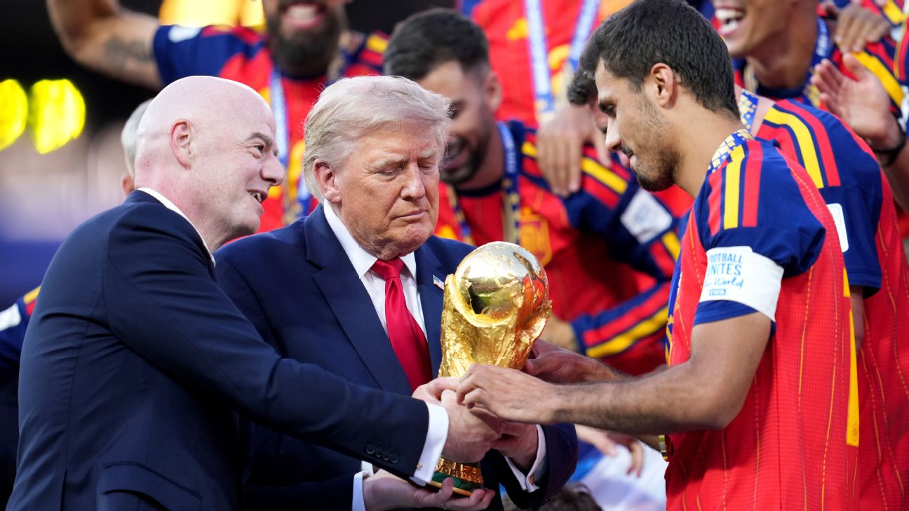 FIFA president Gianni Infantino, alongside U.S. President Donald Trump, presented the World Cup trophy to Spain earlier this month.