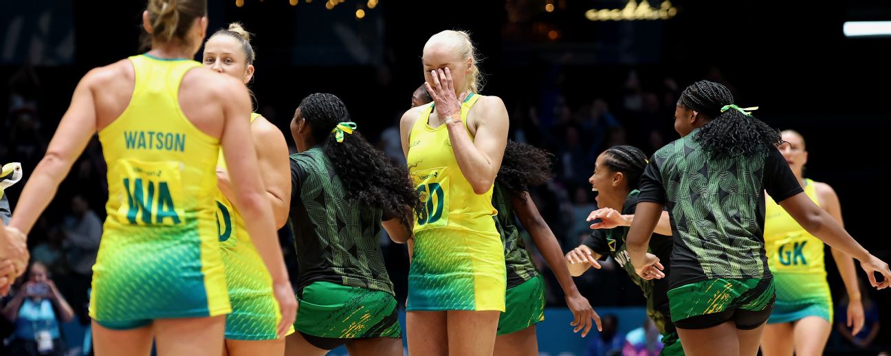 Joanna Weston of the Diamonds and teammates react after losing the netball semifinal to Jamaica. — Article image accompanying Diamonds put arms around debutant after shock semi loss on WagerUp Sports News. Joanna Weston of the Diamonds and teammates react after losing the netball semifinal to Jamaica. — Article image accompanying Diamonds put arms around debutant after shock semi loss on WagerUp Sports News.