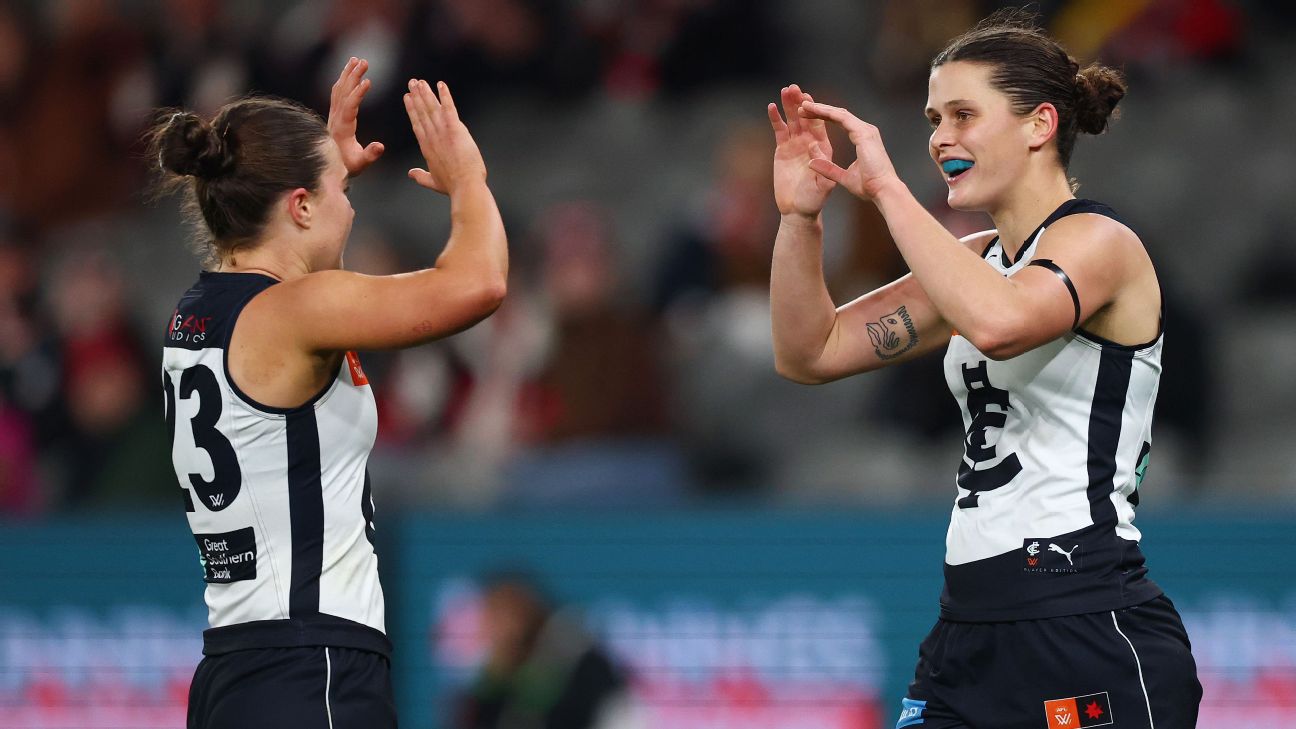 Nell Morris-Dalton celebrates a goal for the Blues. — Article image accompanying Blues hold sway against Saints for opening AFLW win on WagerUp Sports News. Nell Morris-Dalton celebrates a goal for the Blues. — Article image accompanying Blues hold sway against Saints for opening AFLW win on WagerUp Sports News.