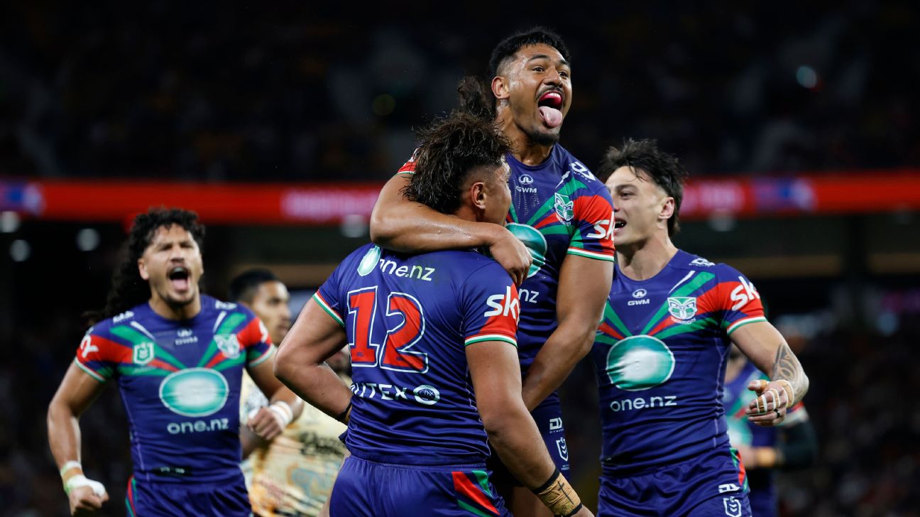 Jacob Laban and Ali Leiataua of the Warriors celebrate a try. — Article image accompanying Metcalf, Walsh injured as Warriors thrash Broncos on WagerUp Sports News. Jacob Laban and Ali Leiataua of the Warriors celebrate a try. — Article image accompanying Metcalf, Walsh injured as Warriors thrash Broncos on WagerUp Sports News.