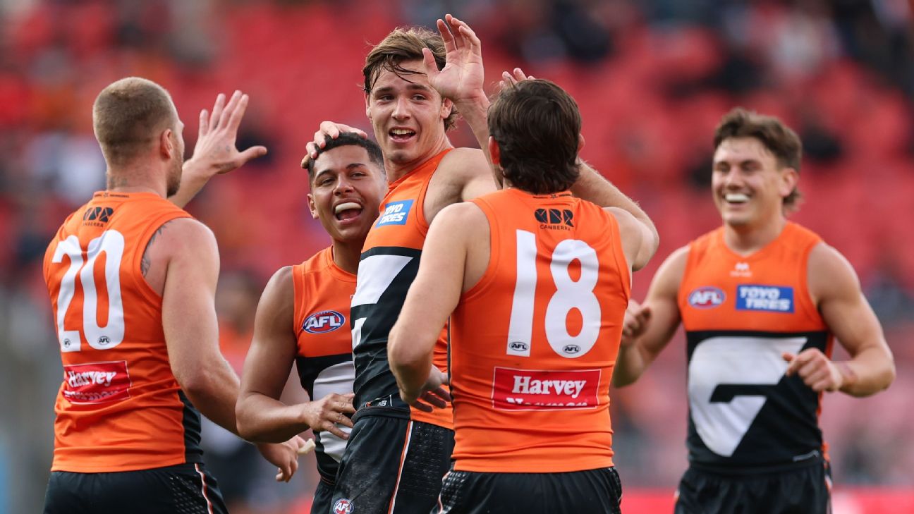 Aaron Cadman kicked three goals for the Giants. — Article image accompanying GWS retain flicker of hope by smashing Eagles on WagerUp Sports News. Aaron Cadman kicked three goals for the Giants. — Article image accompanying GWS retain flicker of hope by smashing Eagles on WagerUp Sports News.