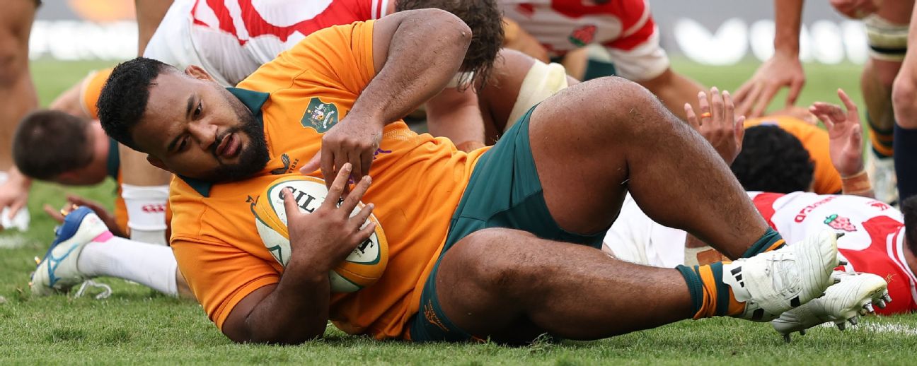 Taniela Tupou was superb in the Wallabies' 56-17 win over Japan in Townsville — Article image accompanying Wallabies switch focus to Argentina with 'competitive pressure' building on WagerUp Sports News.