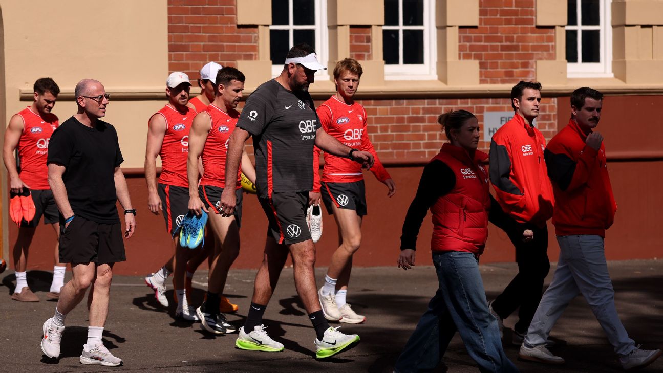 Dean Cox and Callum Mills seen before a Swans training sessions on Wednesday, August 19. — Article image accompanying Swans AFLW players brace for 'difficult' double-header on WagerUp Sports News. Dean Cox and Callum Mills seen before a Swans training sessions on Wednesday, August 19. — Article image accompanying Swans AFLW players brace for 'difficult' double-header on WagerUp Sports News.