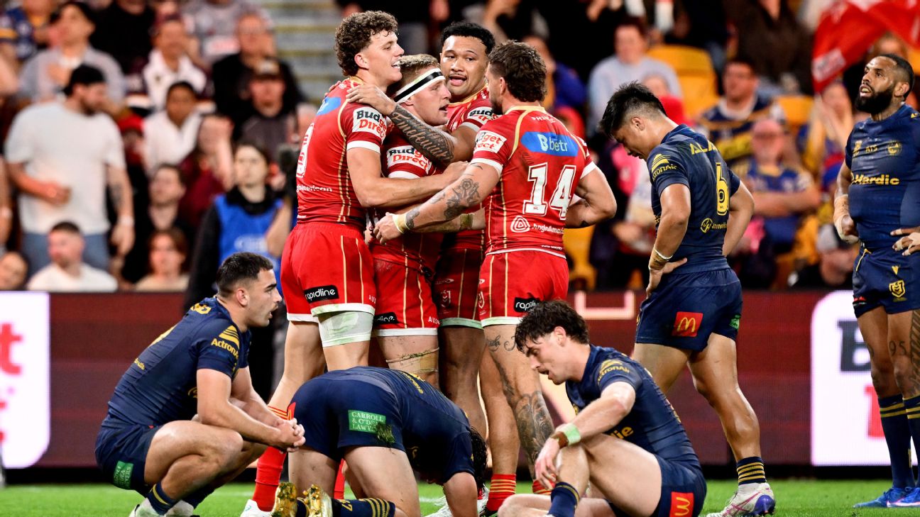 The Dolphins are surging towards a top four finish. — Article image accompanying Dolphins swallow Eels, close in on top-four finish on WagerUp Sports News. The Dolphins are surging towards a top four finish. — Article image accompanying Dolphins swallow Eels, close in on top-four finish on WagerUp Sports News.