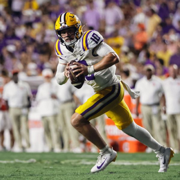 LSU Tigers Sam Leavitt #10 plays against the Clemson Tigers during the first half of a game on September 5, 2026, at Tiger Stadium in Baton Rouge, Louisiana.
