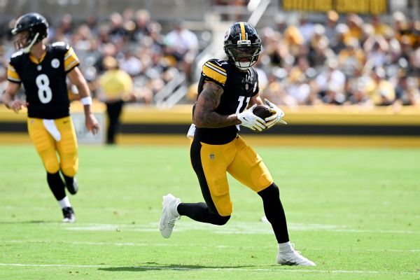 Article image accompanying Steelers rule out WR Pittman Jr. vs. Patriots with foot injury on WagerUp Sports News.