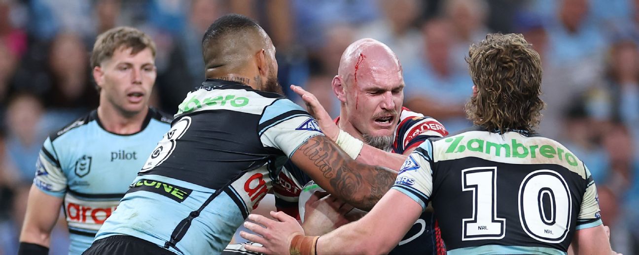Angus Crichton of the Roosters is tackled — Article image accompanying Angus Crichton craves dream Roosters NRL farewell on WagerUp Sports News. Angus Crichton of the Roosters is tackled — Article image accompanying Angus Crichton craves dream Roosters NRL farewell on WagerUp Sports News.