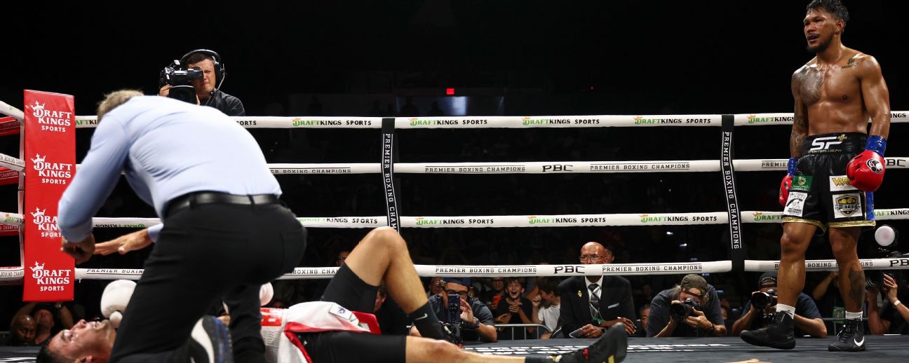 Eumir Marcial knocks down Omar Ulises Huerta during their middleweight bout. — Article image accompanying Eumir Marcial scores knockout in pro fight, keeps Asian Games bid alive on WagerUp Sports News.