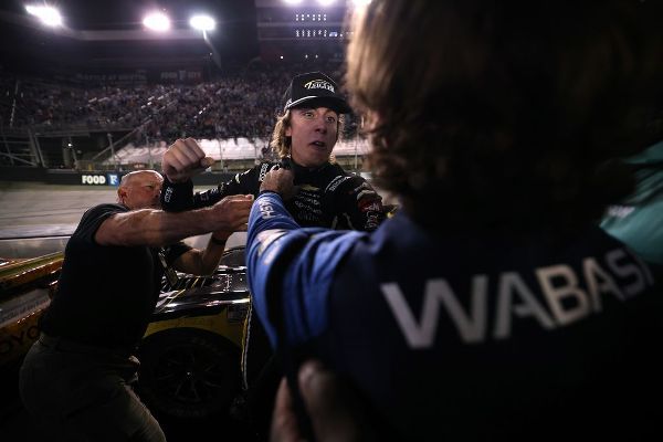 Carson Hocevar, driver of the #77 Zeigler Auto Group Chevrolet, and Ryan Blaney, driver of the #12 WABASH Ford, got into an altercation after they were involved in a collision with 41 laps left in Saturday's race at Bristol Motor Speedway. — Article image accompanying Logano wins at Bristol; Hocevar, Blaney brawl on pit road on WagerUp Sports News. Carson Hocevar, driver of the #77 Zeigler Auto Group Chevrolet, and Ryan Blaney, driver of the #12 WABASH Ford, got into an altercation after they were involved in a collision with 41 laps left in Saturday's race at Bristol Motor Speedway. — Article image accompanying Logano wins at Bristol; Hocevar, Blaney brawl on pit road on WagerUp Sports News.