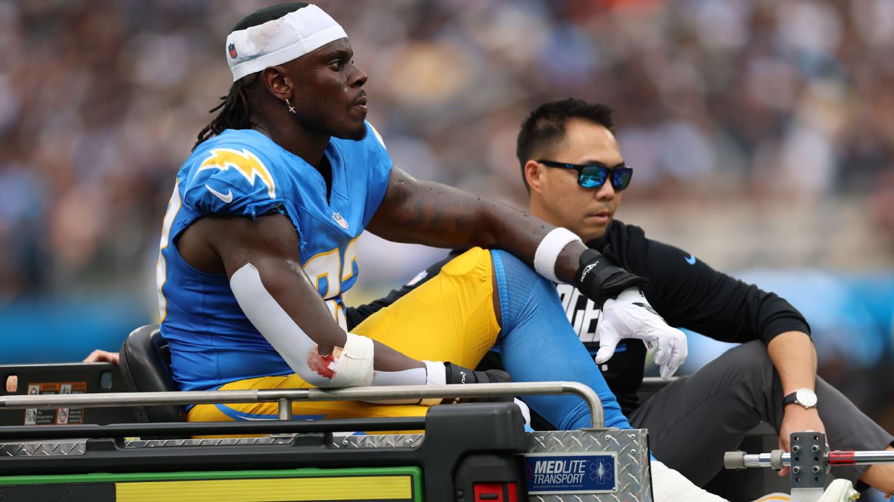 Chargers tight end David Njoku exited the field on a cart after suffering a knee injury in the second quarter Sunday. — Article image accompanying Chargers TE David Njoku leaves game with knee injury on WagerUp Sports News. Chargers tight end David Njoku exited the field on a cart after suffering a knee injury in the second quarter Sunday. — Article image accompanying Chargers TE David Njoku leaves game with knee injury on WagerUp Sports News.