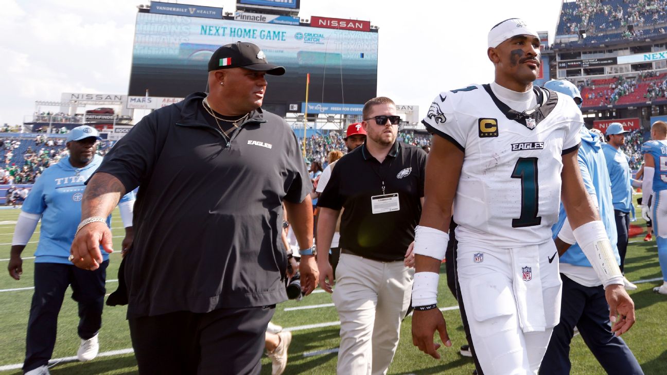 Eagles quarterback Jalen Hurts walks off the field after leading his team on a game-winning drive against the Titans on Sunday. — Article image accompanying Hurts taunts Titans after Eagles win: Finished what you started on WagerUp Sports News. Eagles quarterback Jalen Hurts walks off the field after leading his team on a game-winning drive against the Titans on Sunday. — Article image accompanying Hurts taunts Titans after Eagles win: Finished what you started on WagerUp Sports News.